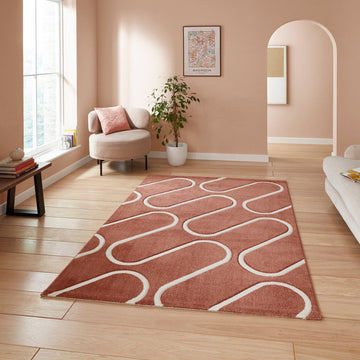 Catherine Lansfield Linear Curve Modern Geometric Durable Easy-Care Carved High Density Polyproplyene Terracotta/Cream Rug-Think Rugs-Rug Love - The Most Loved Rug Store